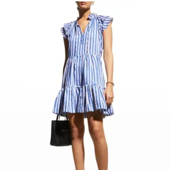 Veronica Beard Blue and White Ruffle Striped Dress - Picture 3 of 11